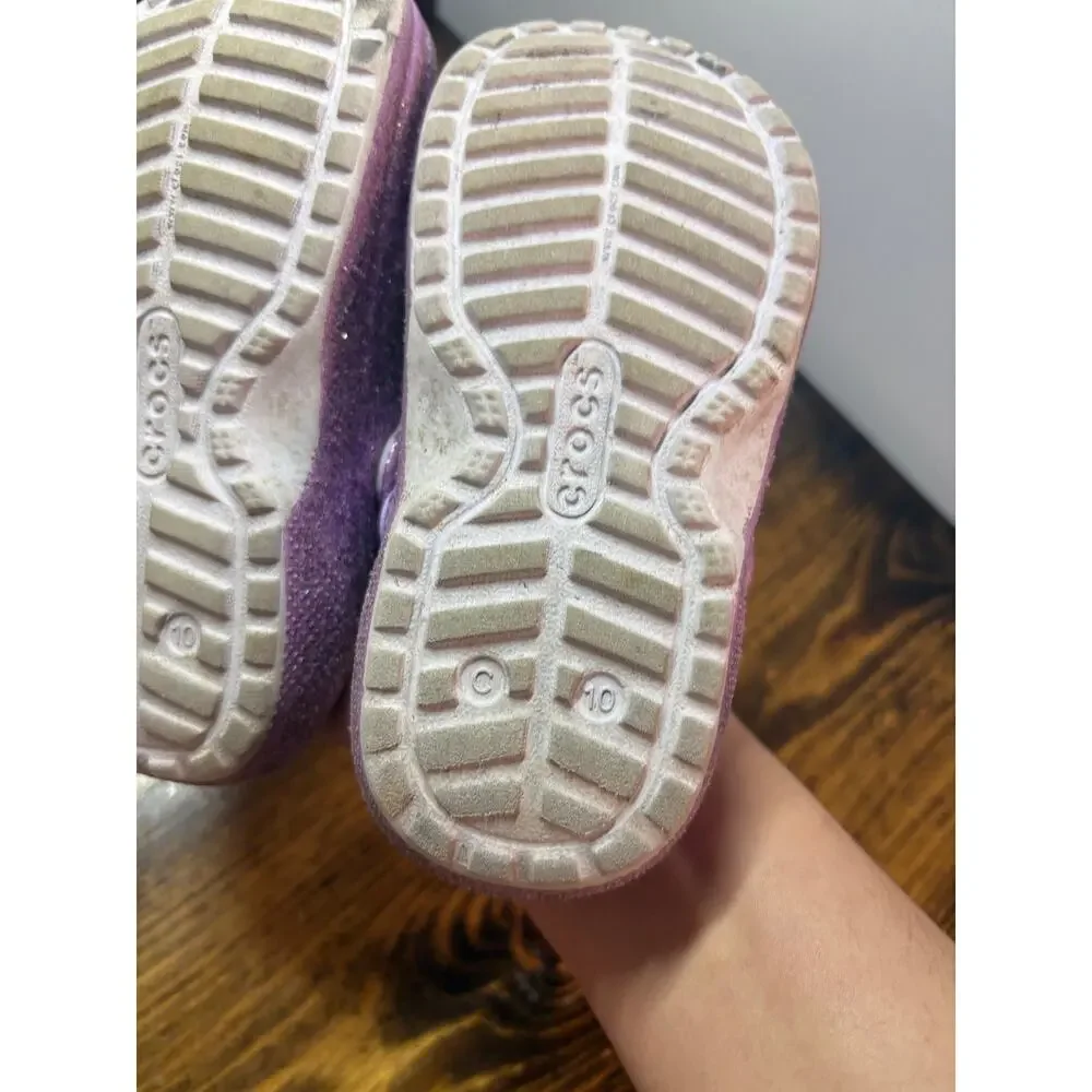 Crocs Lavender Glitter‎ Fur Lined Clogs Size C10